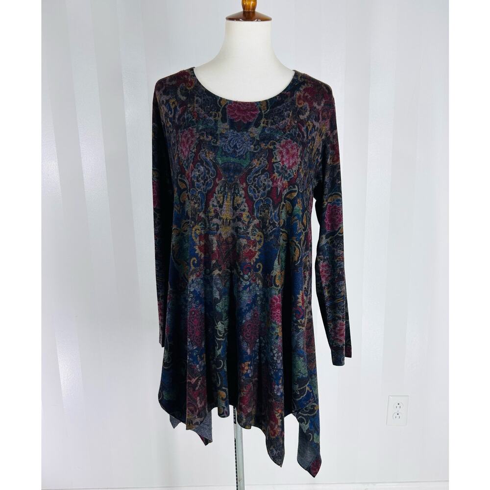 SOFT SURROUNDINGS Women’s Floral Print Asymmetrical Hemline Tunic Sz M
